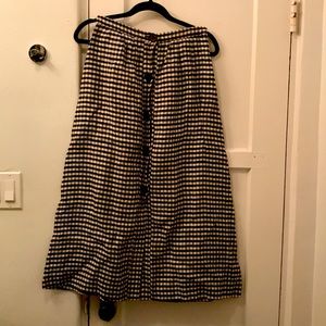 REFORMATION mid calf button up checked skirt